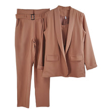 Load image into Gallery viewer, MVGIRLRU Office Ladies Solid 3 Pieces Set Buttonless Slim Blazer CamisTops and Pant Women Pants Suits