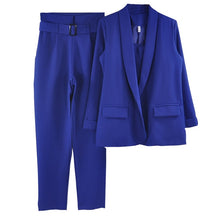 Load image into Gallery viewer, MVGIRLRU Office Ladies Solid 3 Pieces Set Buttonless Slim Blazer CamisTops and Pant Women Pants Suits