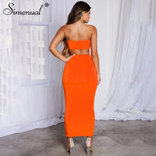 Load image into Gallery viewer, Simenual Sexy Party Matching Set Women Fashion Sleeveless 2 Piece Outfits Neon Color Strapless Top And Skirt Sets 2019 Summer