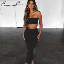 Load image into Gallery viewer, Simenual Sexy Party Matching Set Women Fashion Sleeveless 2 Piece Outfits Neon Color Strapless Top And Skirt Sets 2019 Summer