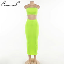 Load image into Gallery viewer, Simenual Sexy Party Matching Set Women Fashion Sleeveless 2 Piece Outfits Neon Color Strapless Top And Skirt Sets 2019 Summer